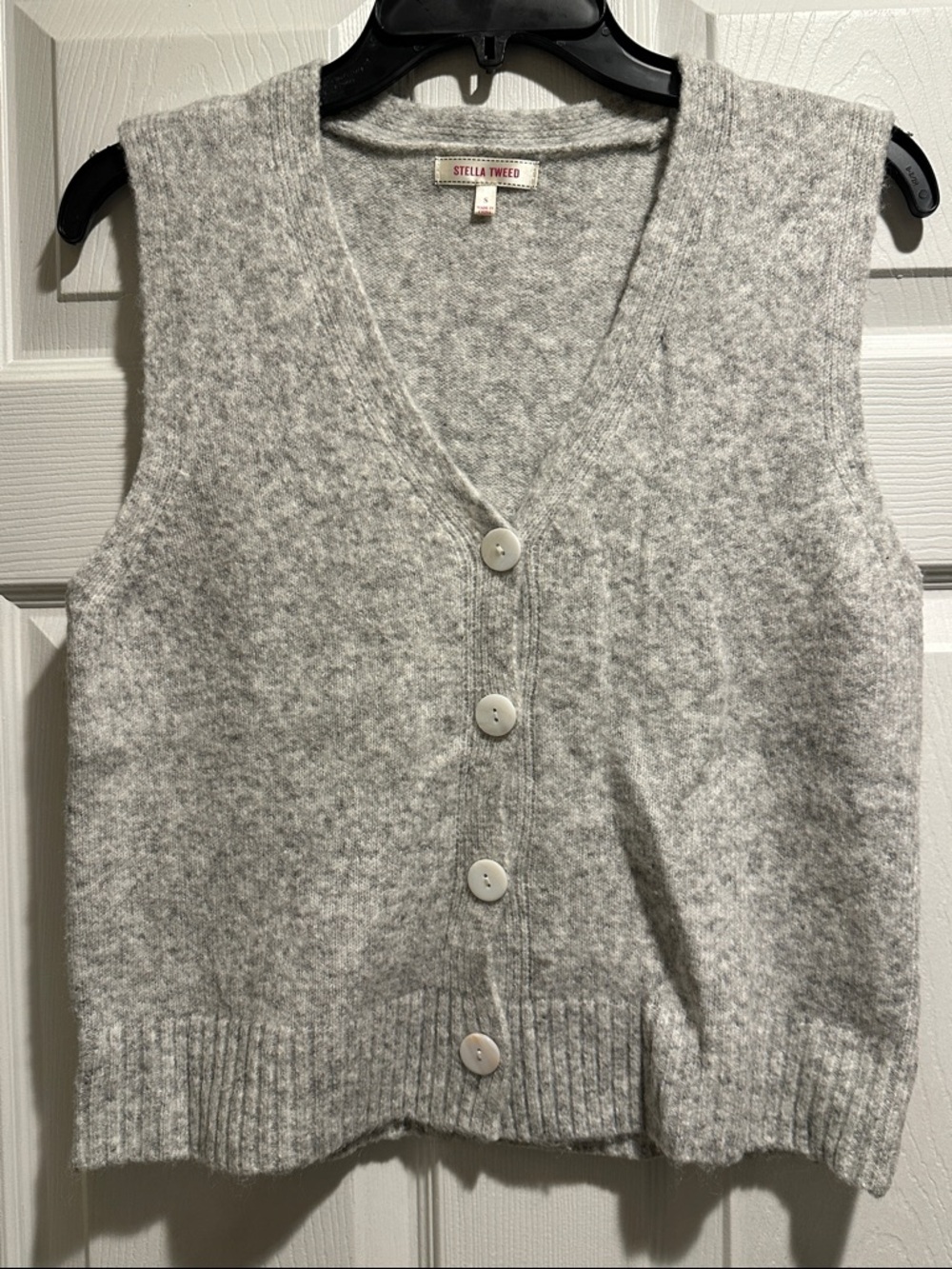 Stella Tweed Light Gray V-Neck Button Front Knit Vest